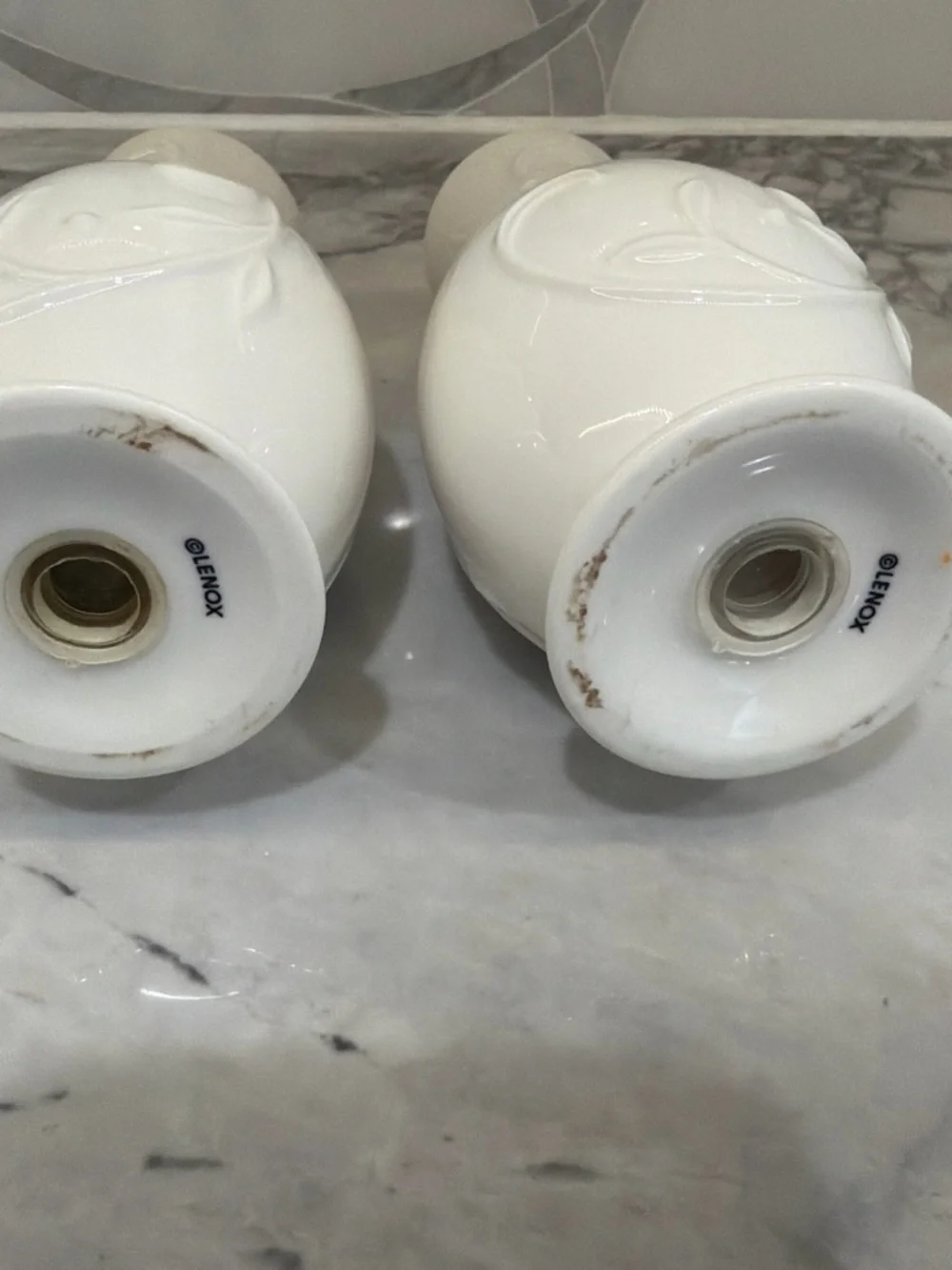 Lenox White Ceramic Decorative Vase Pair with Raised Scroll Detail